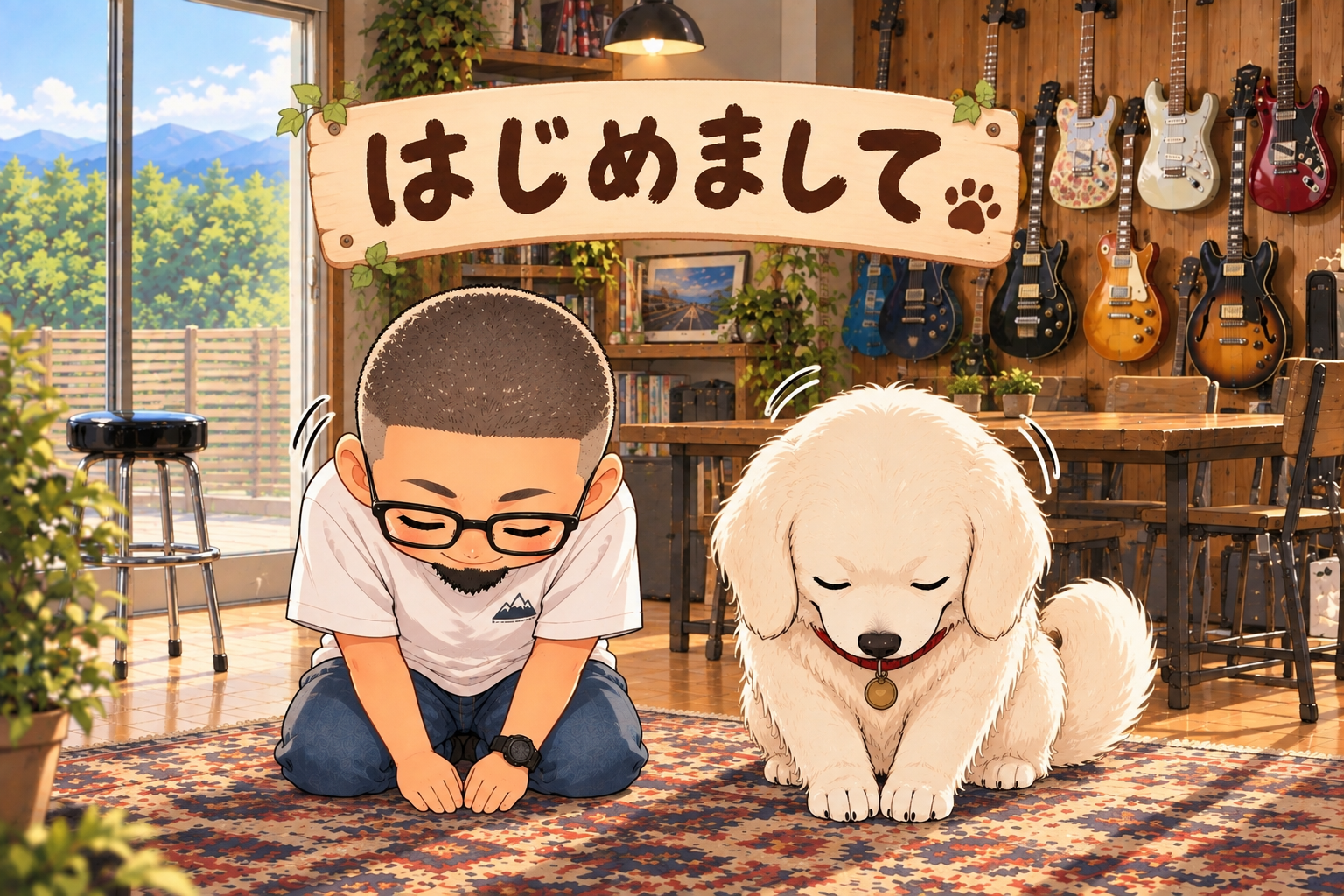 サイト運営者の私とワンコがお辞儀してる