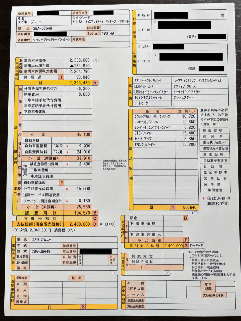 ジムニー注文書