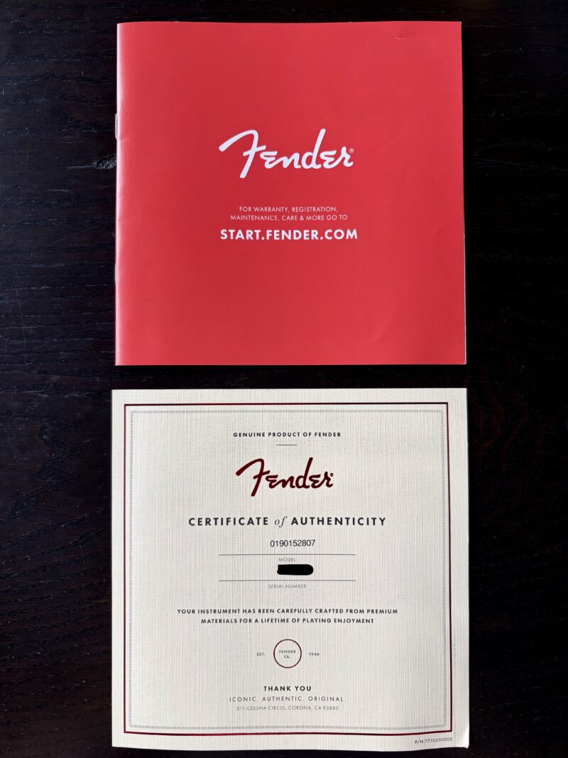 購入時の保証書・Certificate of Authenticity