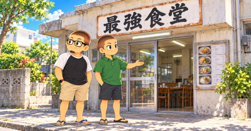 沖縄、最強食堂に着いた二人。