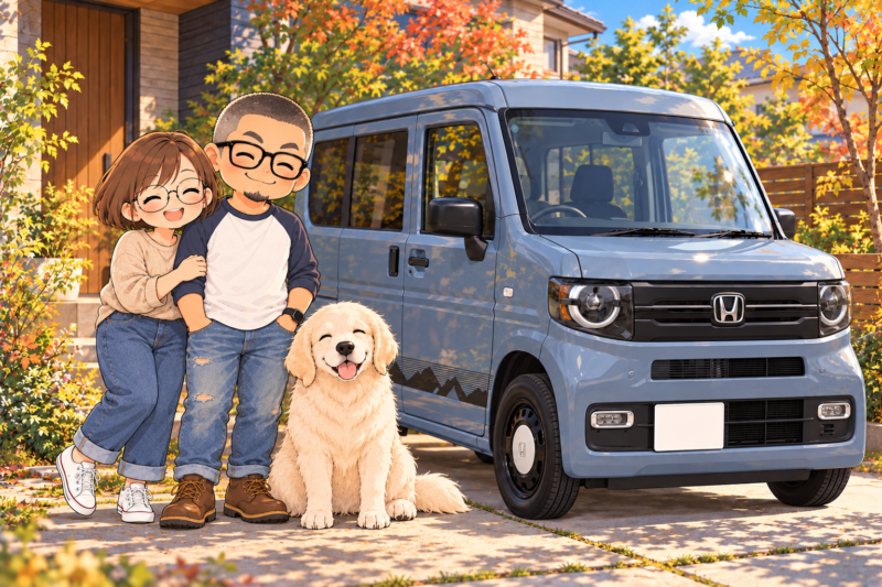 夫婦とワンコ、N-VANの外観