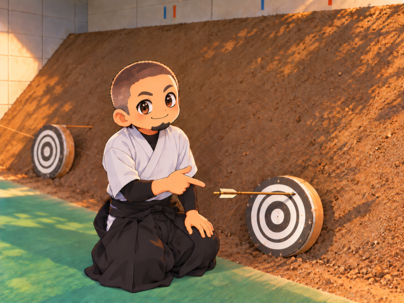 弓道会に入って初の的中矢。記念撮影。