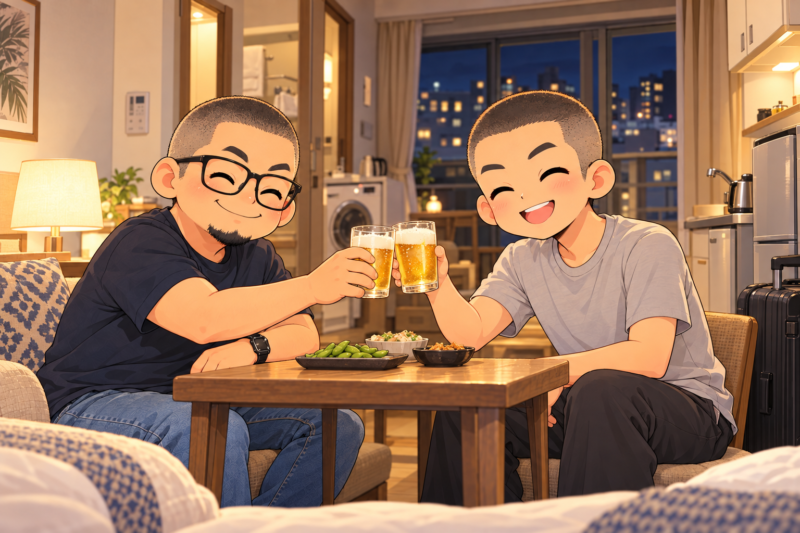 合流した長男と軽く一杯。